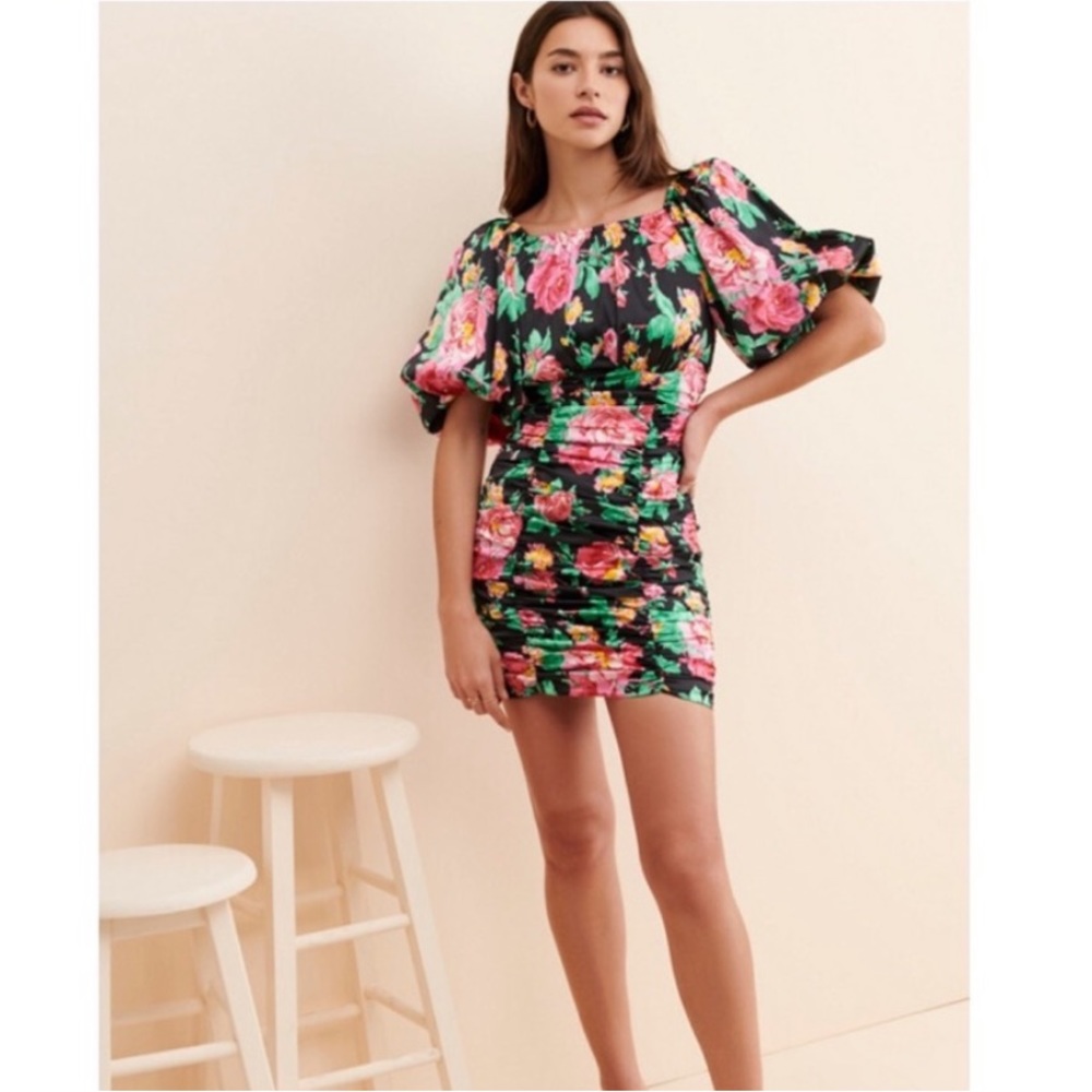 For Love And Lemons Floral Mini Dress - Black and Pink